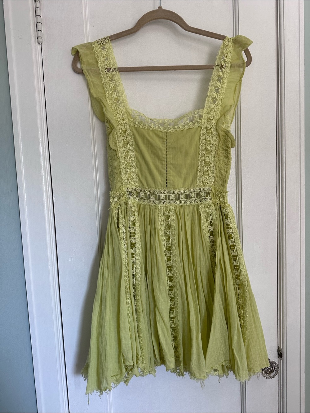 Free People Lime Lace-Trim Mini Dress